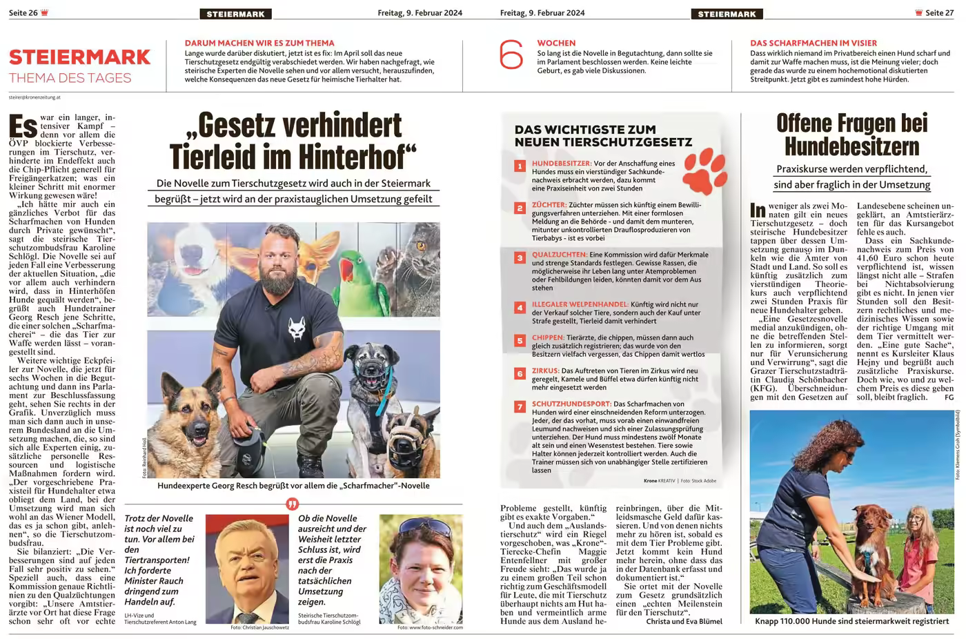 Zeitungsartikel „Gesetz verhindert Tierleid im Hinterhof“