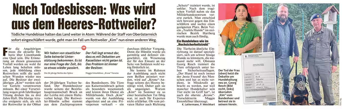 Zeitungsartikel über den Heeres-Rottweiler Kim