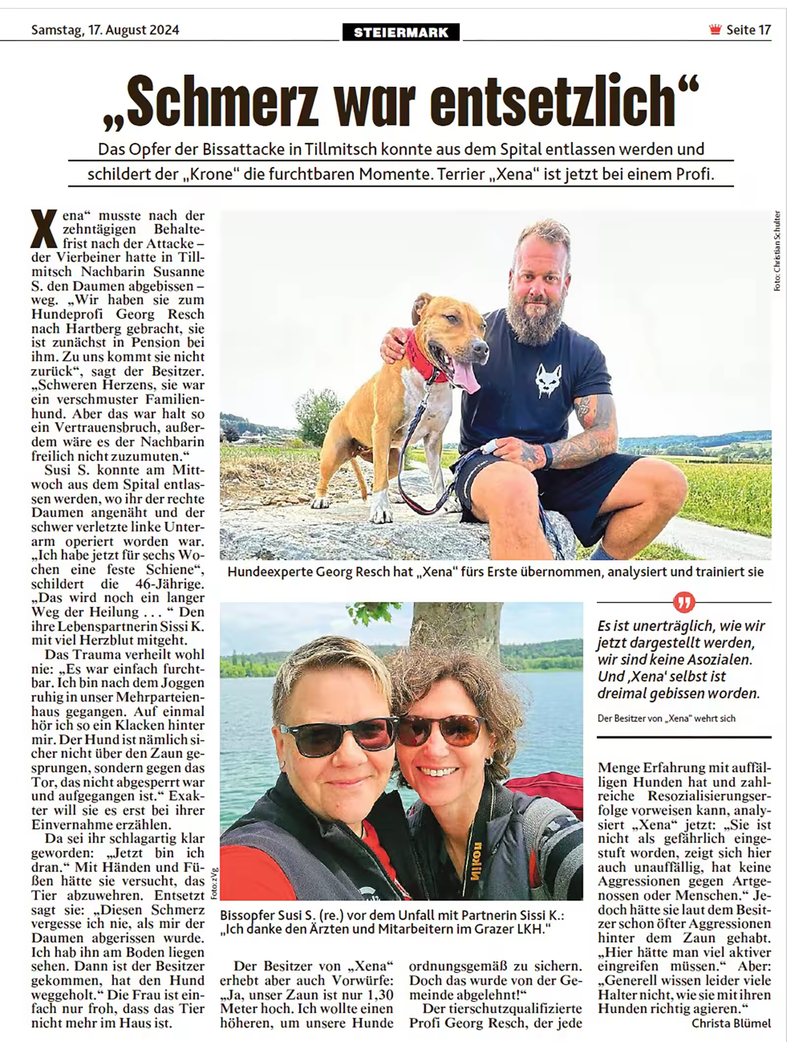 Zeitungsartikel „Schmerz war entsetzlich“