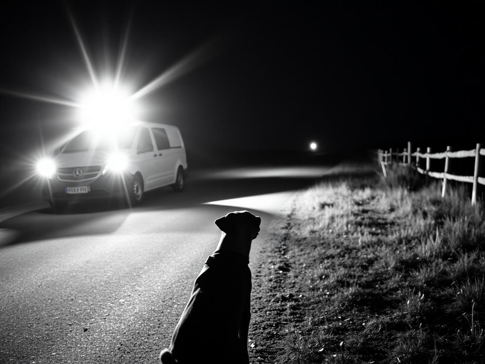 Hund wartet aufmerksam neben einem Telefonhörer auf dem Gelände
